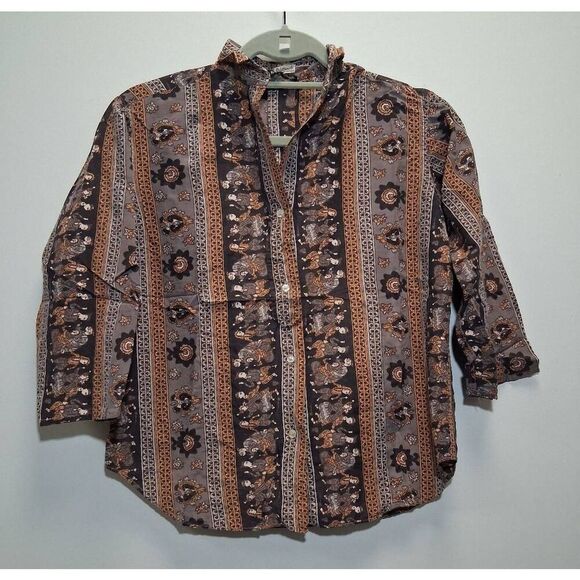 baltman fifth ave Tops - Vintage baltman fifth ave womens small batik rust brown art shirt top viscose